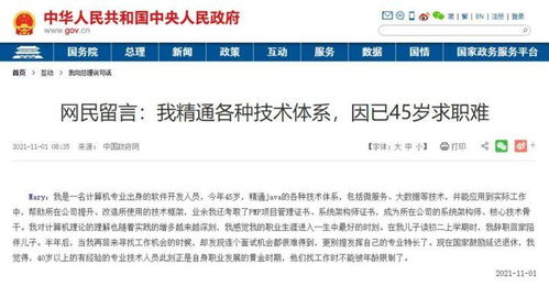 45歲程序員求職信現國務院網站，技術人生的滄桑與堅韌
